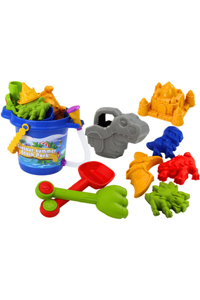 Three top online Sand Bucket Set with Shower, Spatula, Rake, Molds, Dinosaurs
