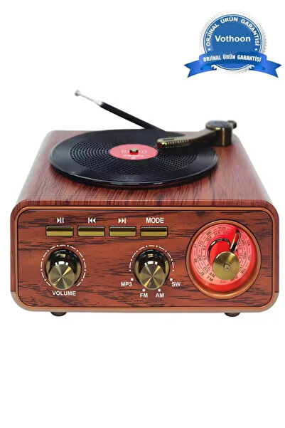 Narnuga Nostaljik Tasarım Plak Çalar Görünümlü Radyolu Bluetooth Hoparlör Ret...