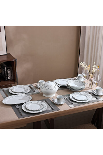 Malooki Charcoal Blossom Premium Porcelain Dinner Set for 12 People, 64 Piece...