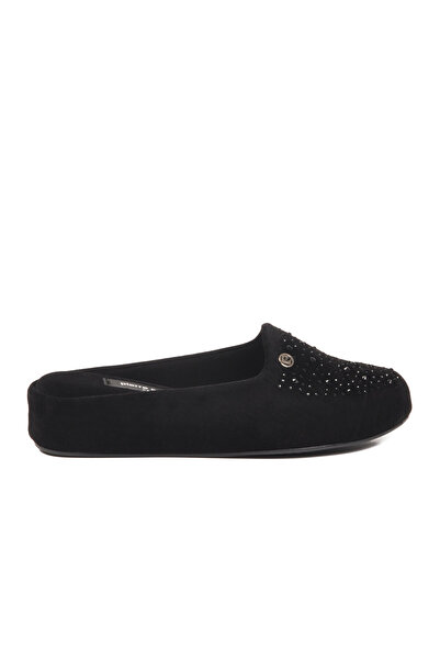 Pierre Cardin Black Suede Lightweight Closed-Front Textile Women's House Slip...