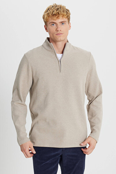 ALTINYILDIZ CLASSICS Cotton Slim Fit Slim Fit Bato Collar Long Sleeve Beige L...