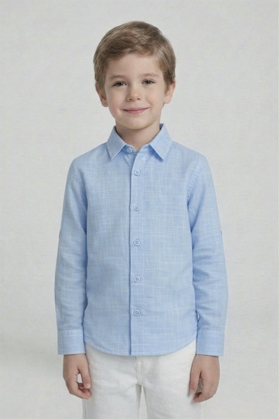 nacar çarşı Erkek Çocuk Bebe mavisi Keten Uzun Kollu Gömlek – Günlük ve Özel ...