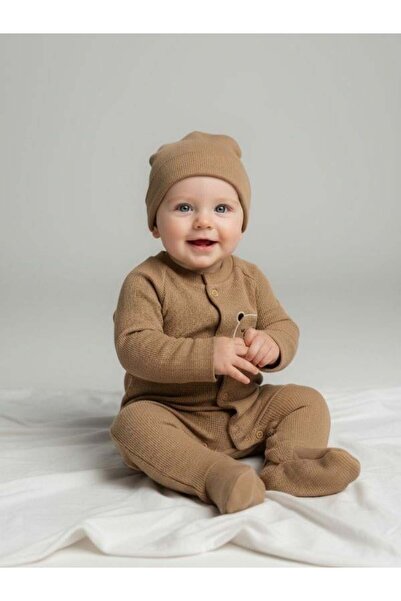 Zekids Baby Organic Cotton Teddy Bear Embroidered Hat Romper