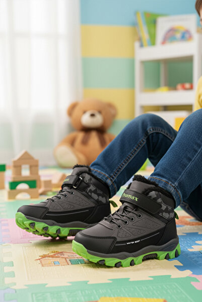 Promax 2082 Velcro Furry Non-Slip Smoked-Green Boys' Boots