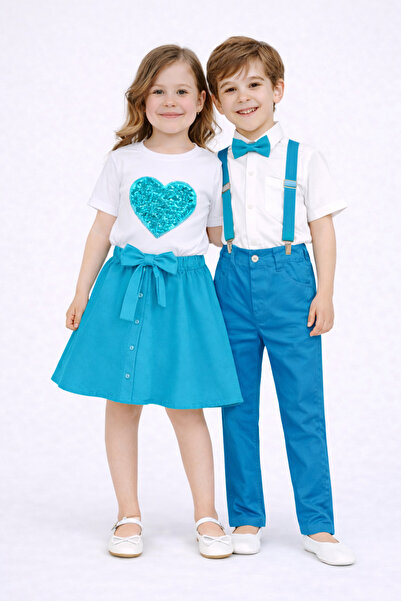 Nacar 23 Nisan 29 Ekim Gösteri Kız&Erkek Çocuk Double Etek-Kalp Tshirt Kısa K...