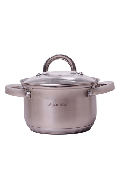 Kamille Stainless Steel Pot 2.1 L with Glass Lid, 16 cm, Silver