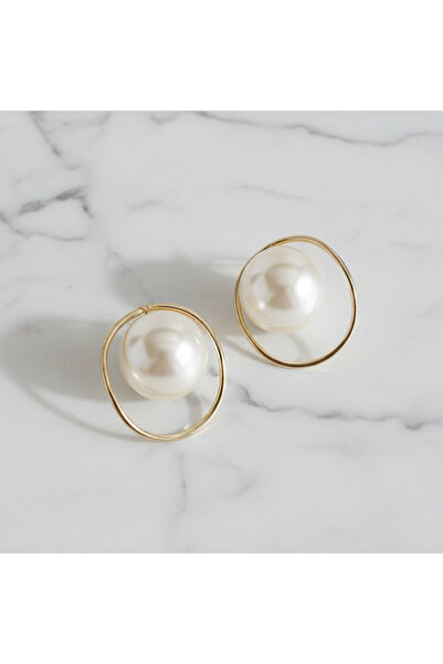 NESBAWORLD Luna İnci Detaylı Gold Küpe