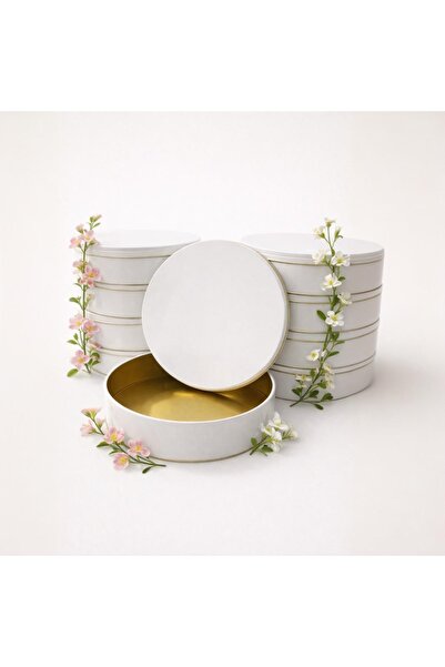 ARY Hediyelik 10 ADET BEYAZ RENK 22 CM YUVARLAK METAL KUTU