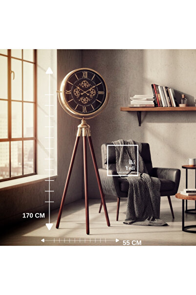 İki Yedi Konsept Theon Lüks Tripod Ayaklı Büyük Boy Dekoratif Çarklı Saat 170...