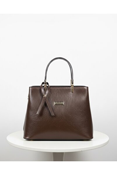 ZEGİ BAGS &MORE حقيبة يد نسائية بتفاصيل وشاح جلدي باللون البني الحار