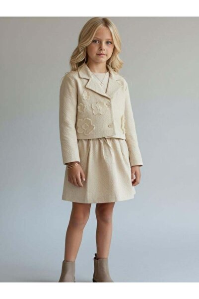 Zekids Κοριτσίστικο μπουφάν με απλικέ λουλούδια, ανάγλυφη υφή και κομψό σχέδιο