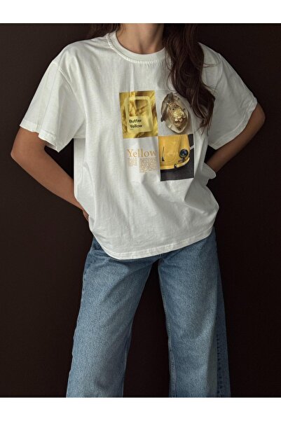 DAME Women's Oversize Yellow Printed Organic Cotton T-Shirt