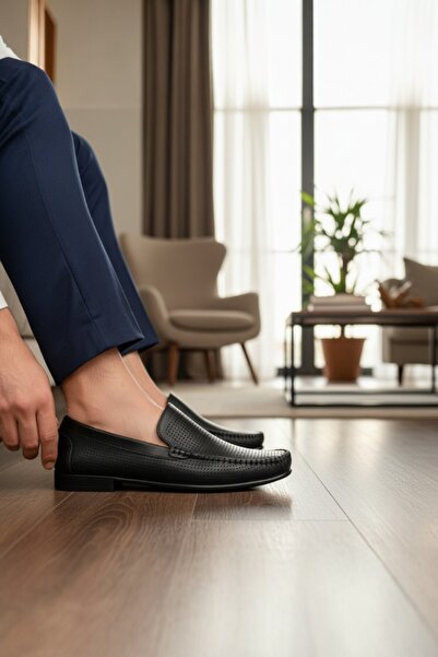 enoch حذاء لوفر رجالي من الجلد الطبيعي باللون الأسود مع تفاصيل مقطوعة بالليزر...