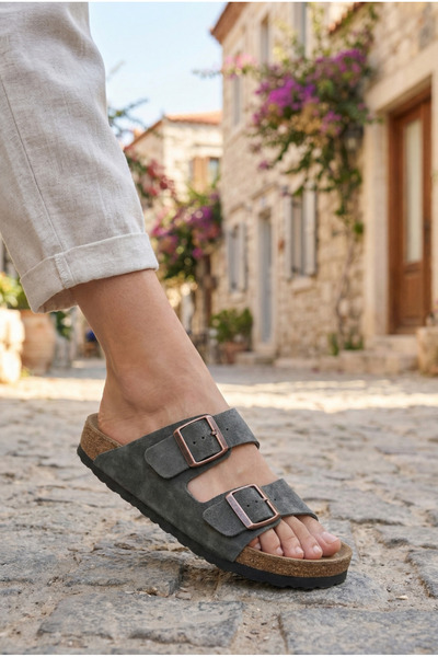 Verahed Unisex Flat Double-Strap Buckle Slippers – Anatomical Sole Orthopedic...