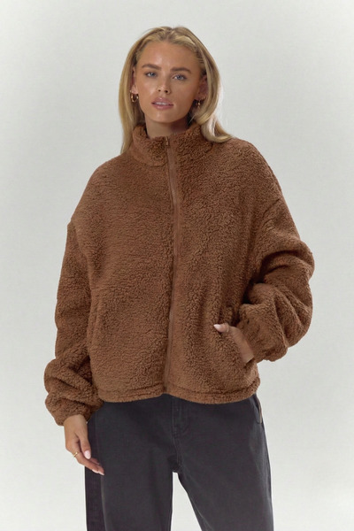 GENIUS STORE Women's Plush Full Zipper Pocket Sherpa Lamb Fabric Oversize Plu...