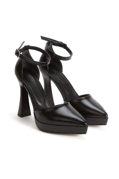 MFT AYAKKABI Women's Black Pointed Toe Platform Heeled Evening Dress Shoes