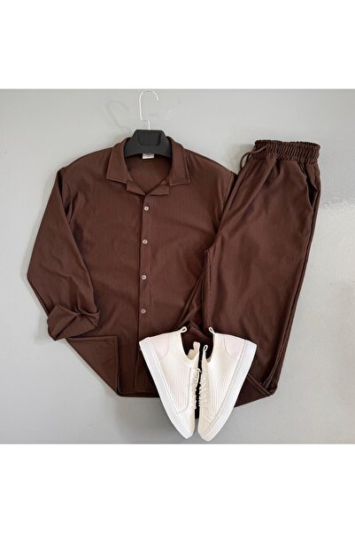 WENMİNG Men's Corduroy Ottoman Fabric Shirt and Pants Set