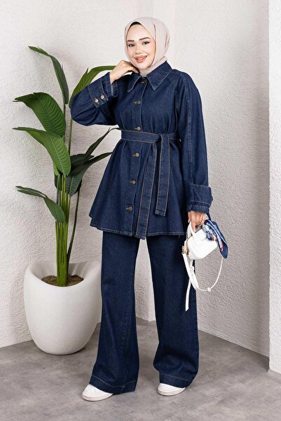 MİSSKAYLE Apolet Detailed Denim Suit Dark Blue