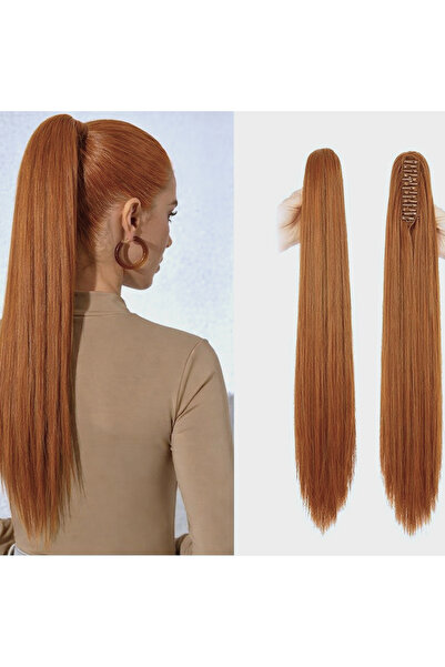 NeednStore Bakır Düz 60 cm Tokalı At Kuyruğu Peruk Saç - 1. Kalite Sentetik I...