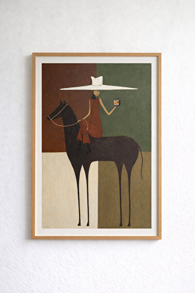 artera casa Minimal Şapkalı Kadın At Üzerinde Duvar Tablosu