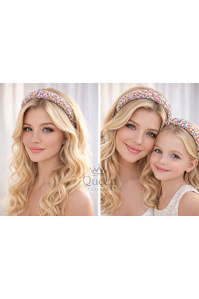 QUEEN AKSESUAR Luxury Design Wide Convex Glittering Beaded Crystal Stone Crow...