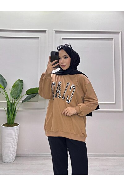 moda acar SWEAT WITH LEOPARD DETAIL