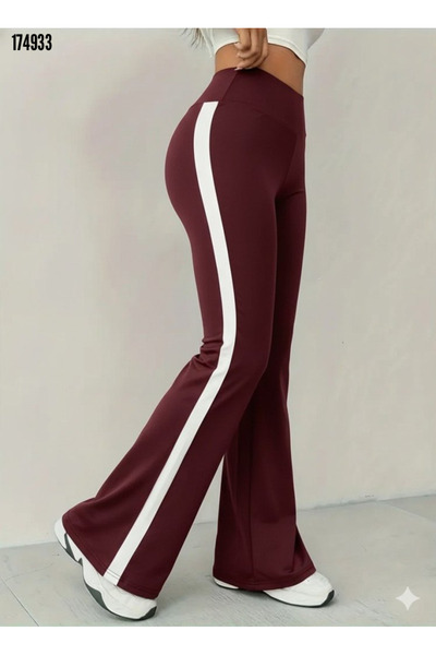 BZ Boutique Yüksek Bel İspanyol Paçalı Şeritli Büyük Beden Dalgıç Tayt 176366