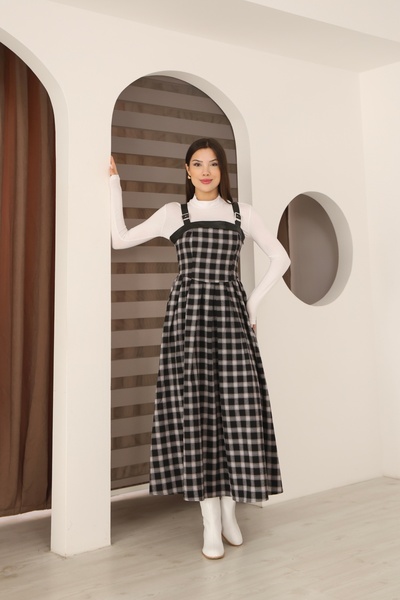 İgnites Black Leather Strap Plaid Dress