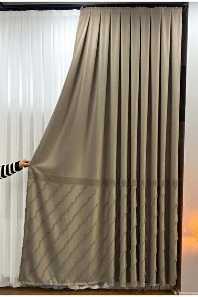 PERDEYERİ Pomelissa Serisi Ponponlu 1/3 Kat Sık Pile Fon Perde TEK KANAT Dökü...