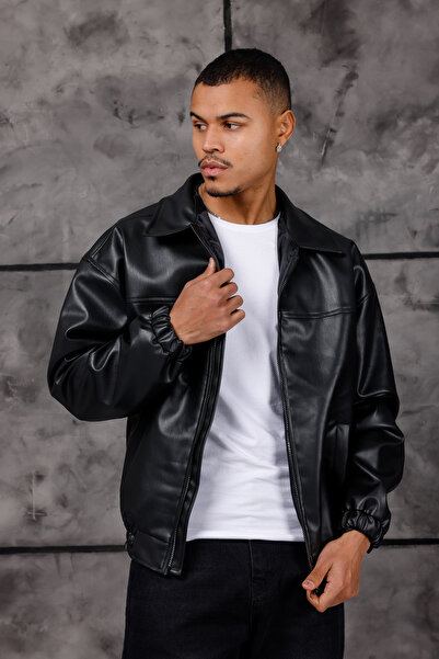 Rowsmen Oversize Men's Black Leather Jacket