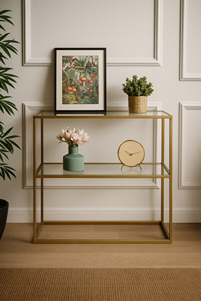 AVİBO HOME Pırlanta Siyah Metal Dresuar Kahve Köşesi Modern Konsol Füme Cam