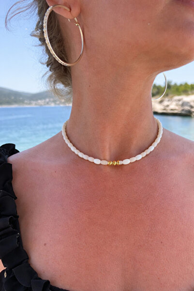 byebruketenci Arpa krem bej Kolye Altın Kaplama