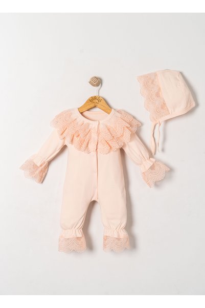 Miniday Baby Baby Girl Mevlütlük Jumpsuit with Lace Bandana, 100% Cotton, Hospital Release