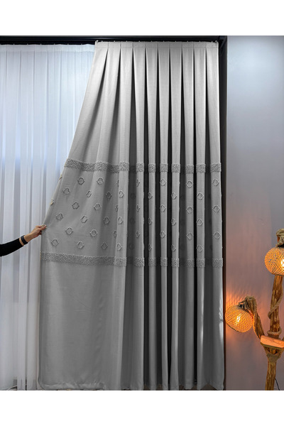 PERDEYERİ Pomelissa Serisi Ponponlu 1/3 Kat Sık Pile Fon Perde TEK KANAT Dökü...