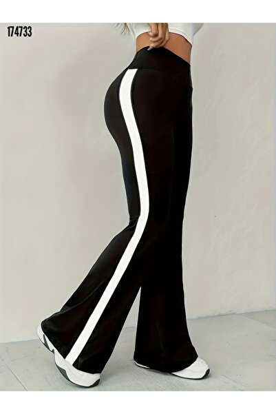 BZ Boutique Yüksek Bel İspanyol Paçalı Şeritli Büyük Beden Dalgıç Tayt 176366