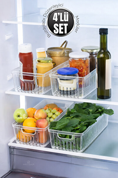 Metsar Home 4 Adet Şeffaf Buzdolabı Düzenleyici Dolap İçi Organizer Sebzelik,...