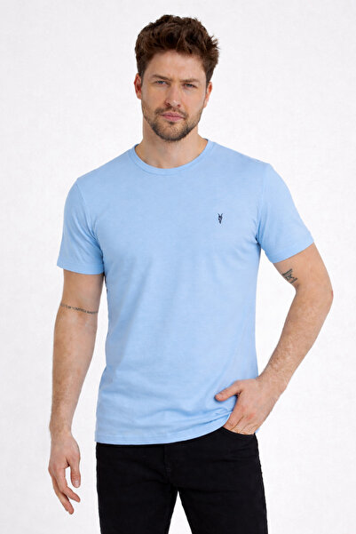 COMBİNE MİCHAİL Men's Crew Neck Slim Basic B.Blue T-Shirt