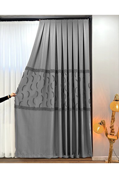 PERDEYERİ Pomelissa Serisi Ponponlu 1/3 Kat Sık Pile Fon Perde TEK KANAT Dökü...