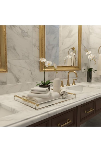 i love home glass Yoğun Pirinç Boncuk Detaylı Mini Tepsi – 21x26 cm