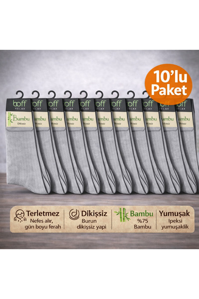 Baff Gri Erkek Bambu Çorap 10'lu Paket (40-44)