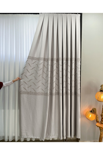 PERDEYERİ Pomelissa Serisi Ponponlu 1/3 Kat Sık Pile Fon Perde TEK KANAT Dökü...