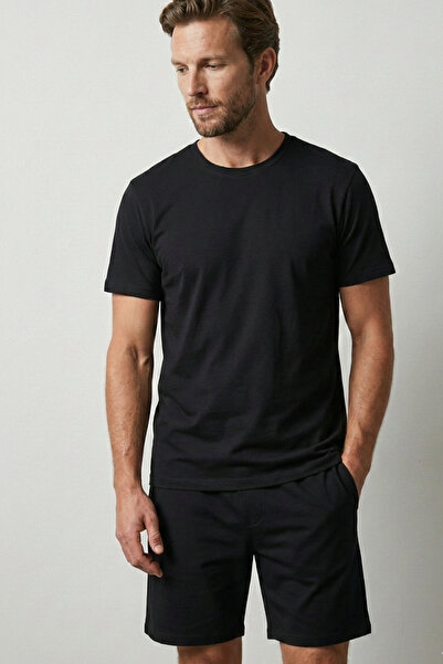 Elemge Cotton Elastane Single Jersey Men's Pajama Set Shorts & T-Shirt Comfor...