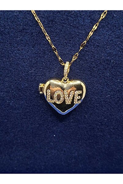luveay jewelry 24 Ayar Altın Kaplama Fotoğraf Konulabilir Aşk Kolyesi Love Ya...