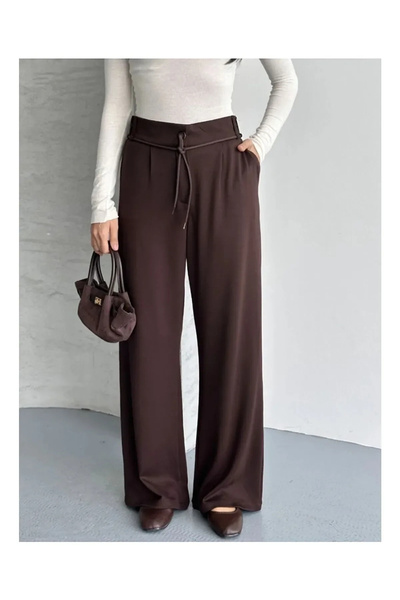 bysoca Women's Bitter Brown High Buttoned Waist Tied Pocketed Modal Textured ...