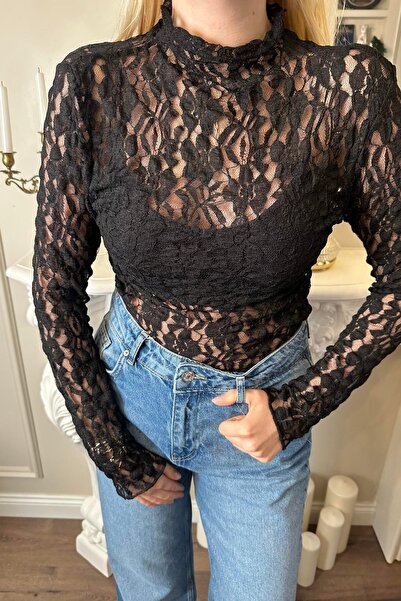 lizge giyim Stand-Up Collar Lace Blouse