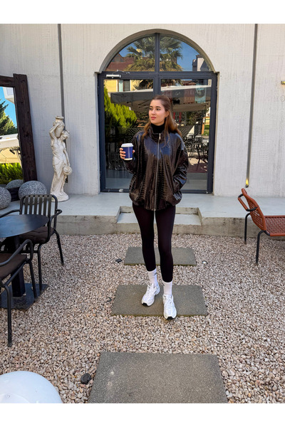 Milora Kadın Acı Kahve Croco Desen Deri Ceket