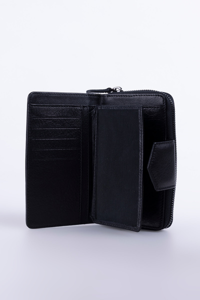 Lysande 100% Genuine Leather Multi-Compartment Women's Wallet 8 Card Holders 4 Hidden Compartments Black