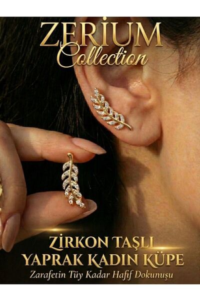 ZERİUM Zircon Stone Leaf Women's Earrings