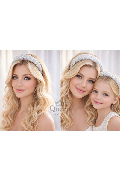 QUEEN AKSESUAR Luxury Design Wide Convex Glittering Beaded Crystal Stone Crow...