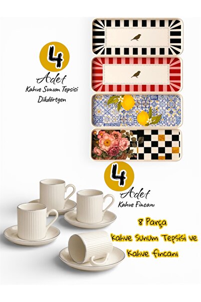 Dem Home 8-Piece Porcelain Cup and Rectangular Patterned Plastic Coffee Prese...